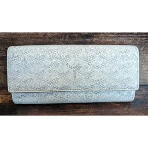 Authentic Goyard Varenne Long Wallet Gray/White With Yellow‎